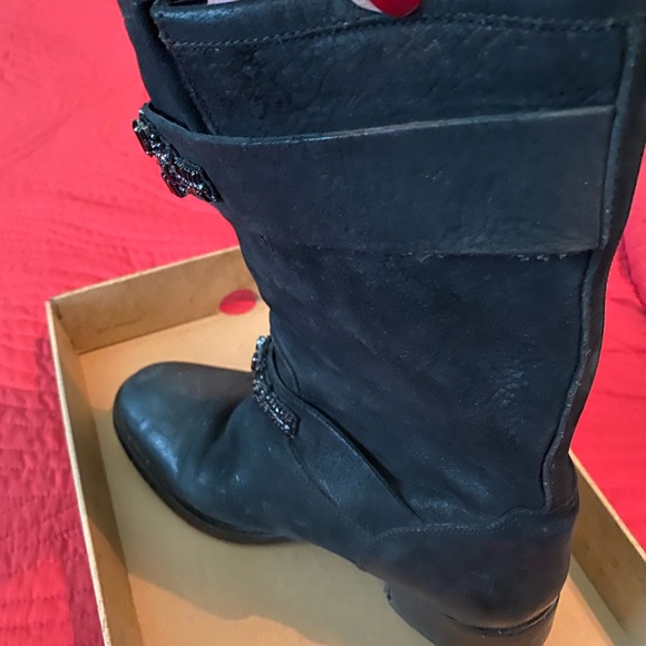 Black Rhinestones, 2 inch Heel Boots. - Picture 3 of 8